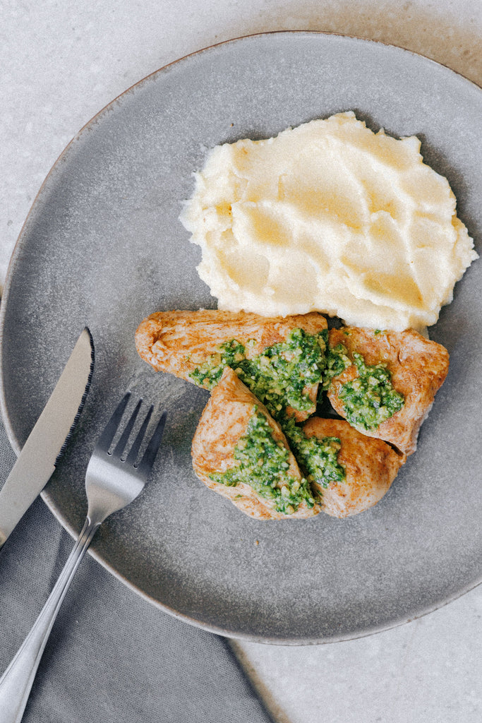 Chicken Pesto with Cauliflower Mash